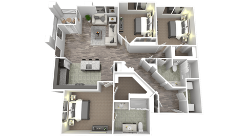 Floor plan for 3 beds, 2 baths, 1365 sqft